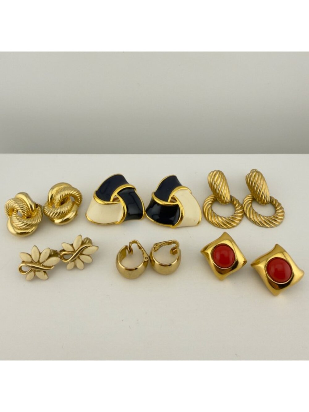 Vintage Enamel Earring Lot Gold Tone Statement 80s 90s Clip On READ